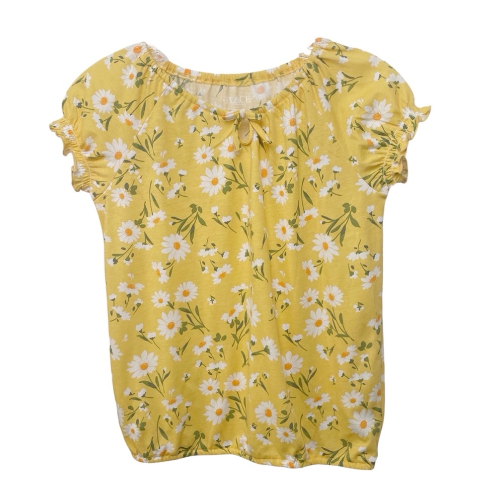 The Children’s Place Girls Top Size XL 14 Yellow Daisy Floral Short Sleeve Shirt